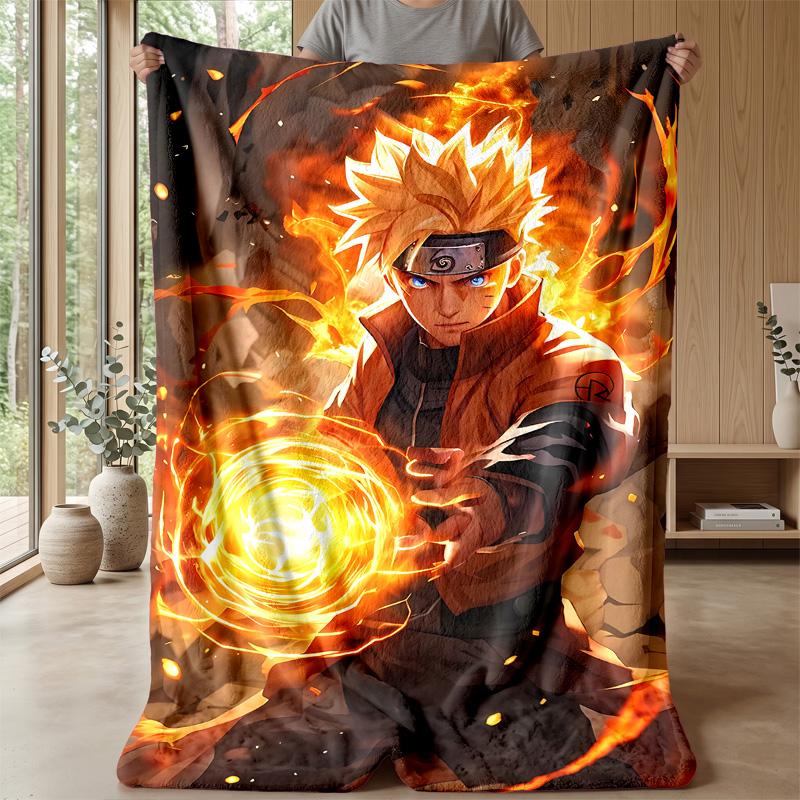 Naruto Uzumaki Printed Flannel Blanket Skin Friendly Warm Decorative Throw for Indoor Couch Bed Daily Use