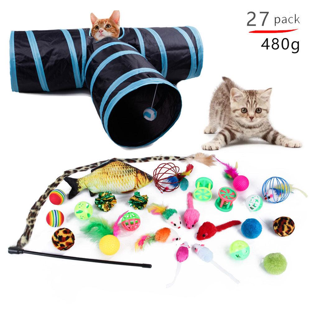 Pet Cat Toy Set 21 Pieces Cat Channel Teaser Cat Stick Plush Mouse Combination Toy