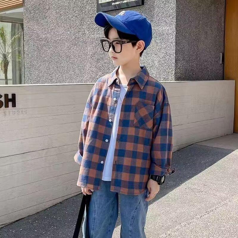 

Модная клетчатая рубашка для мальчиков - Весенний тренд 2024 года для детей 160 cm кофейный