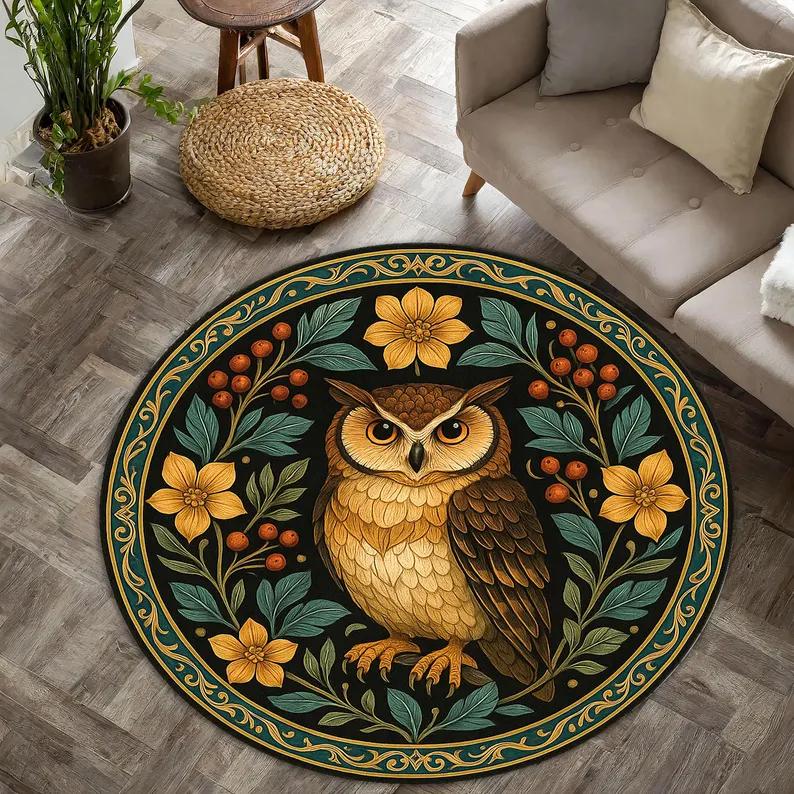 Tiger Circular Carpet Fox Cheetah Owl Pattern Rug Plant Mandala Style Carpet Living Room Bedroom Decorative Floor Mat