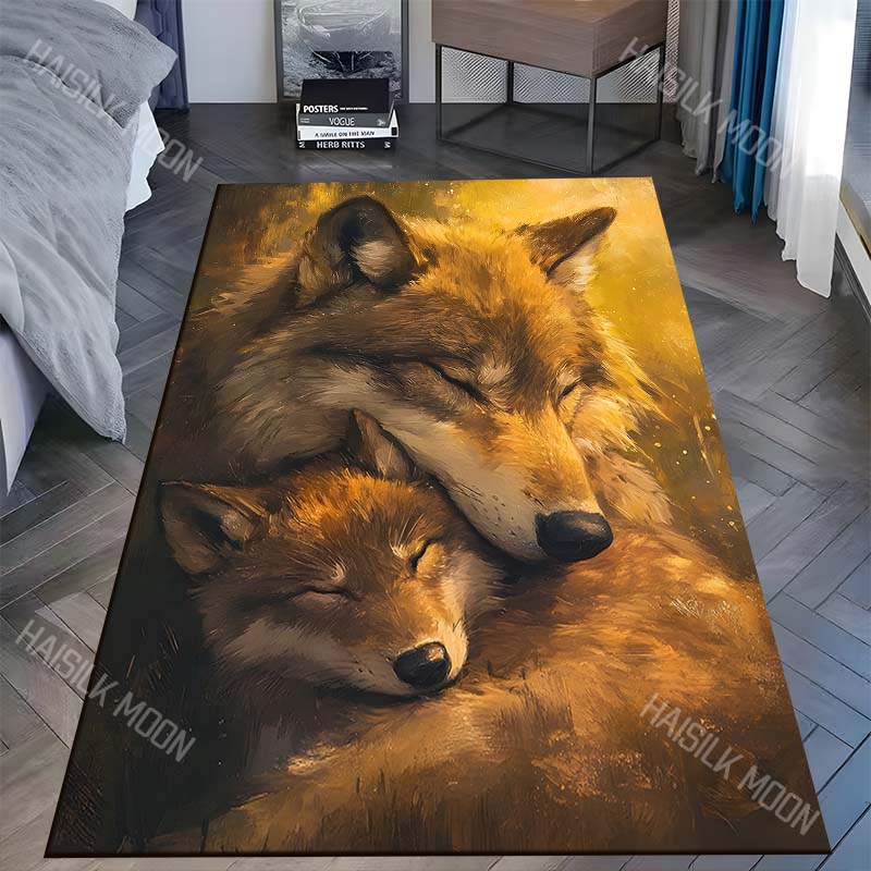 

1PC Mother wolf cuddles sleeping pup Carpet for Living Room Bedroom Sofa Home Decor Rus Non-slip Floor Mat Luxury Gift 40x60cm