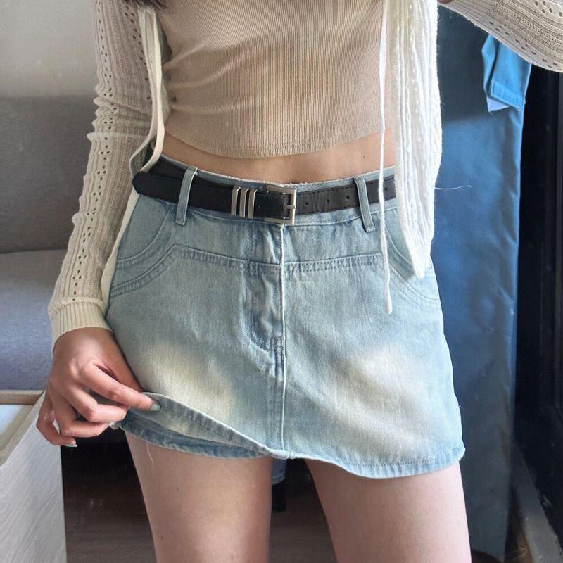 Women's High-Waist Light Blue Denim A-Line Skirt - Slim Fit, Summer Style, Small Size