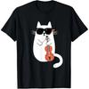 Gato Engraçado Usando Óculos de Sol Tocando Violino Músico Camisetas Homem Streetwear Camiseta Manga Curta Unissex Roupa Solta