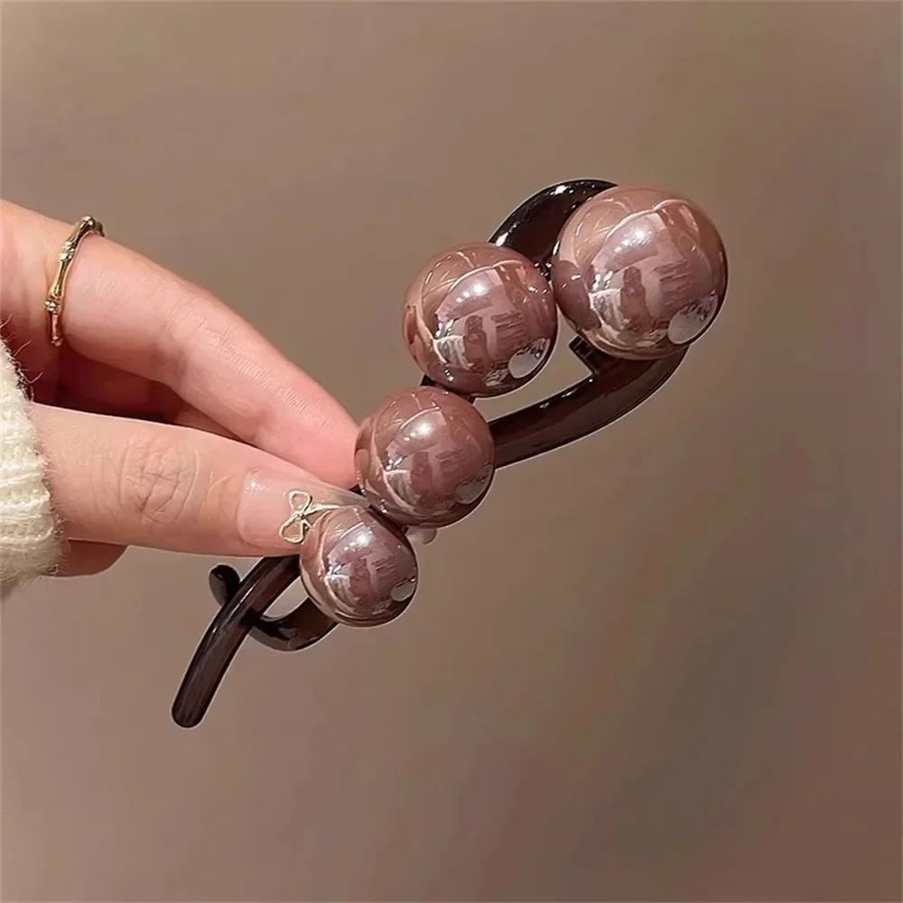 

Elegant Pearls Twist Hair Clip Solid Color Smooth Barrette Hair Accessories Women Girls темный кофе