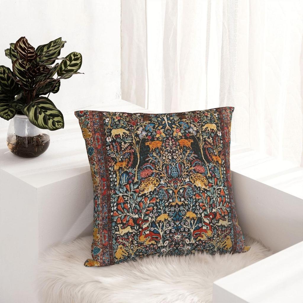1Pc Vintage Persian Tree Of Life Cushion Cover, Bohemian Animal Floral Kilim Print Throw Pillow Case, Ethnic Home Decor