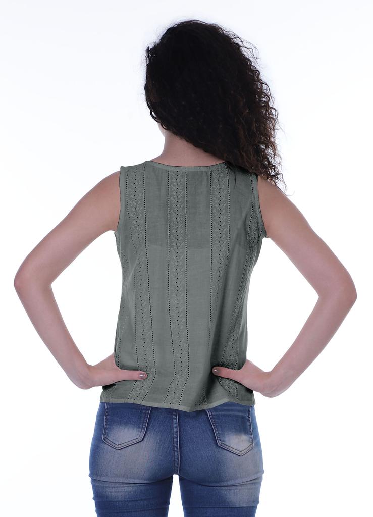 Moomaya Damen Solide Ärmelloses Top Schiffli Bluse Sommer Casual Tunika Tops