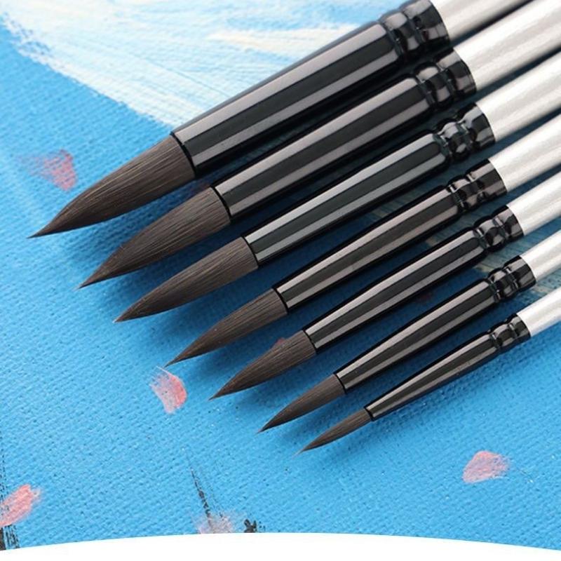 7 Pieces Black Swan Wood Nylon Wool Oil Painting Brush Acrylic Gouache Painting Set for Artists