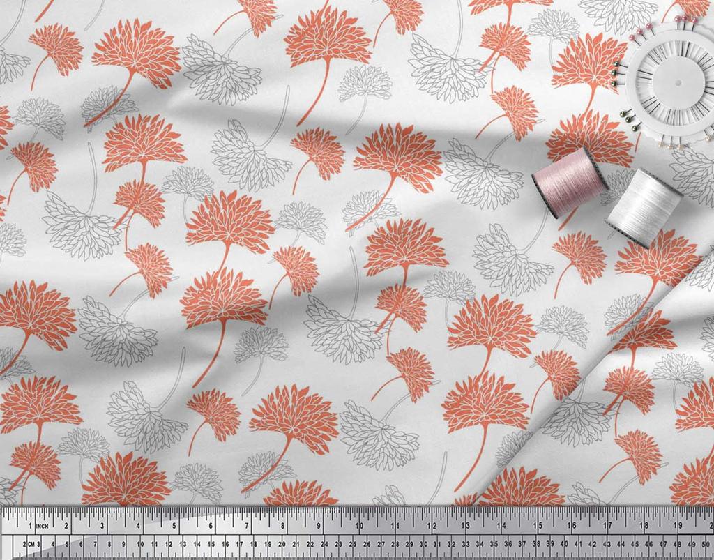 Soimoi Red Japan Crepe Satin Fabric Flower Artistic Printed Fabric 1 Yard 42 Inch