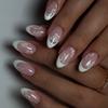 Aufdrücknägel Kurz Mandel Falsche Nägel Französisch Vollabdeckung Acryl Falsche Nägel Blumendesign Falsche Nägel für Frauen und Mädchen