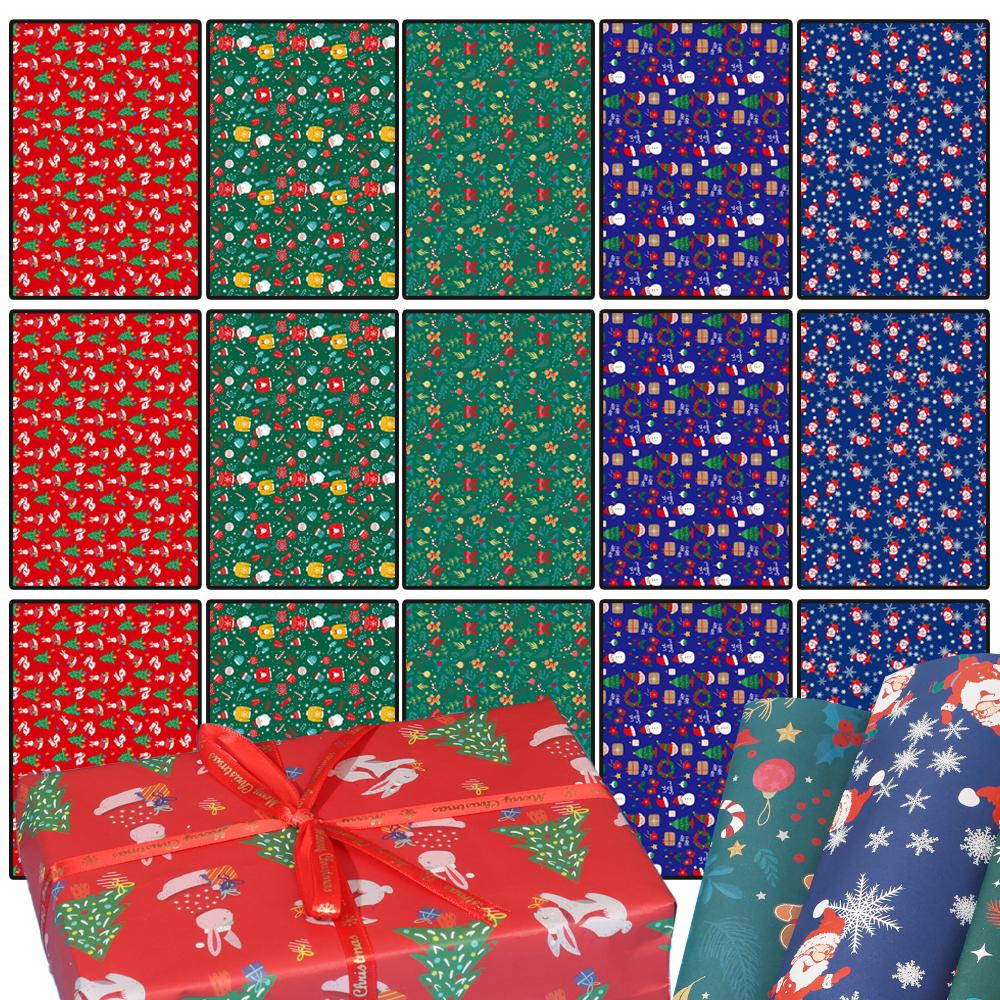 Christmas Kraft Wrapping Paper Cartoon Xmas Tree Santa Claus Gifts Packaging Paper DIY Craft Home Party Decoration Kraft Paper