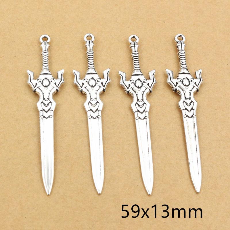 10pcs/lot Antique Silver Plated Sword Blade Charms Pedants DIY Jewelry Making Accessories Findings