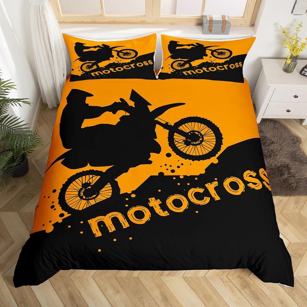 Motocross Bedding Set Full Motorcycle Racer Comforter Cover Extreme Sport Duvet Cover Dirt Bike Motor Vehicles Biker Quilt Cover