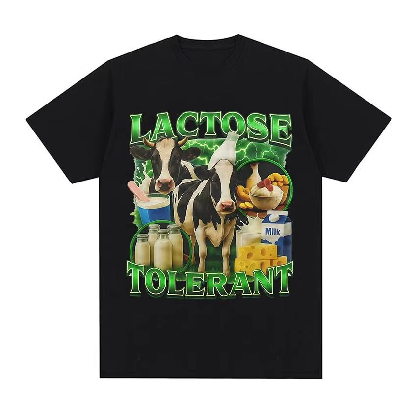 Laktoseintolerant Kuh Lustig Milchprodukt Liebhaber Grafik T-Shirt Unisex Damenmode Hohe Qualität Baumwolle T-Shirts Mode O-Ausschnitt Baumwolle T-Shirts