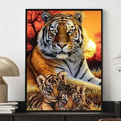 Novinka 5D DIY Okrúhly Diamantový Obraz "Tiger" Výšivka Krížikový Steh Domáca Dekorácia Darček