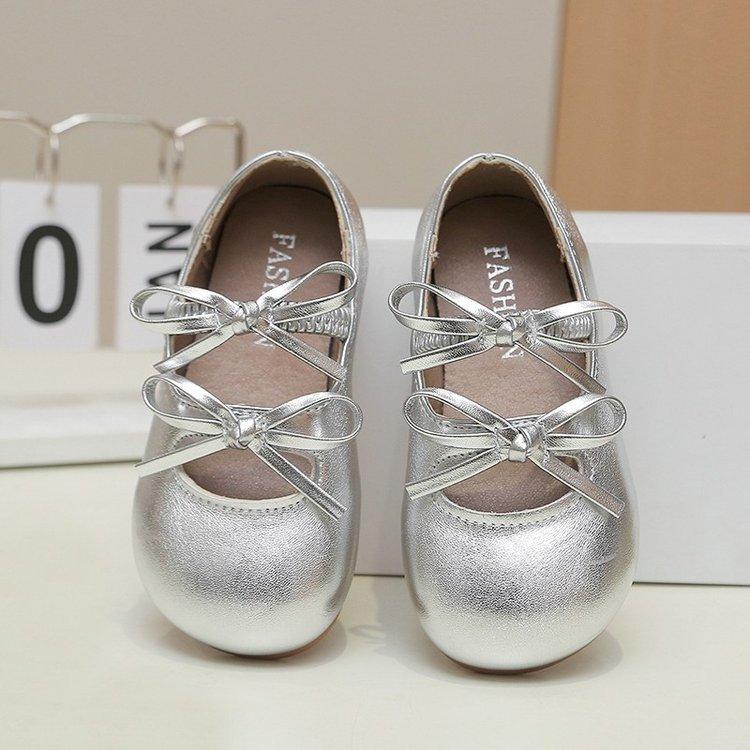 Girls' leather shoes 2025 spring and autumn new bow princess shoes little girl dance performance single shoes soft-soled Doudou shoes