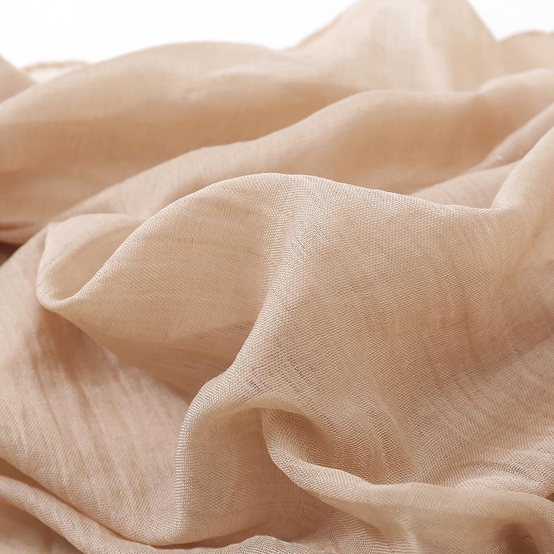 Eșarfă de bumbac și in de primăvară și vară pentru femei - Șal etnic plisat din tifon de culoare uni și batic de mătase.