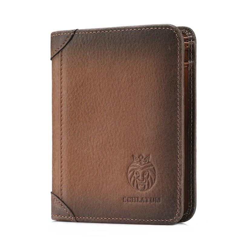 First Layer Cowhide Anti-theft Brush Genuine Leather Wallet Men New European American Retro Men s Short Vertical 10x2x12 коричневый
