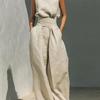 Women's Sleeveless High Neck Top and Wide Leg Pants Two Piece Set Casual Summer Outfit