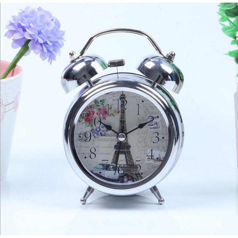 European 3-inch Metal Electroplated Silver Alarm Clock Night Light Creative Bell Ringing Children's Student Seat Clock