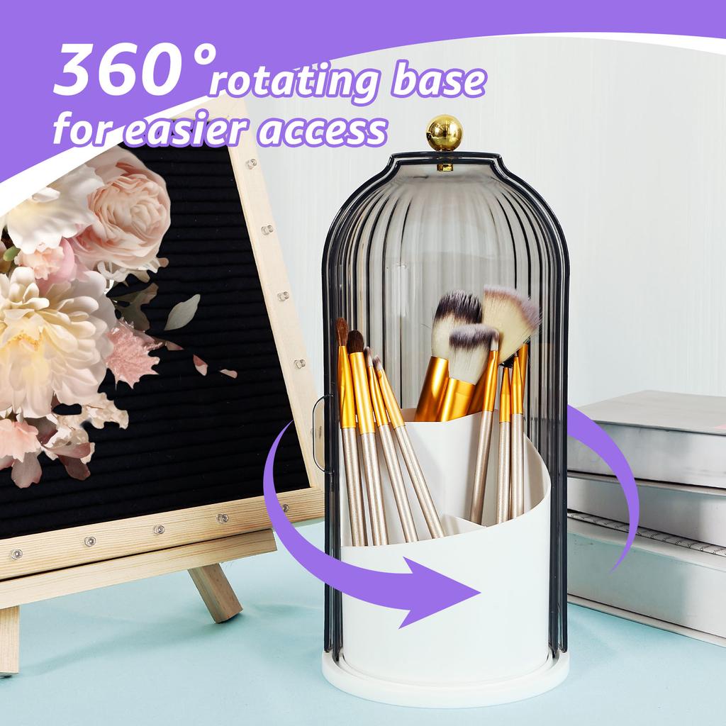 Makeup Brush Holder with Dustproof Cover 360 Rotating Make Up Brush Holder Organizer Compartmentalized Makeup Brush Organizer