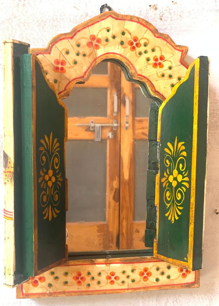 Handmade Carved Wooden Inlay Window: Painted Indian King Decor
