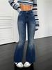 Jeans da donna slim micro-svasati con tasche ricamate e lavaggio scuro