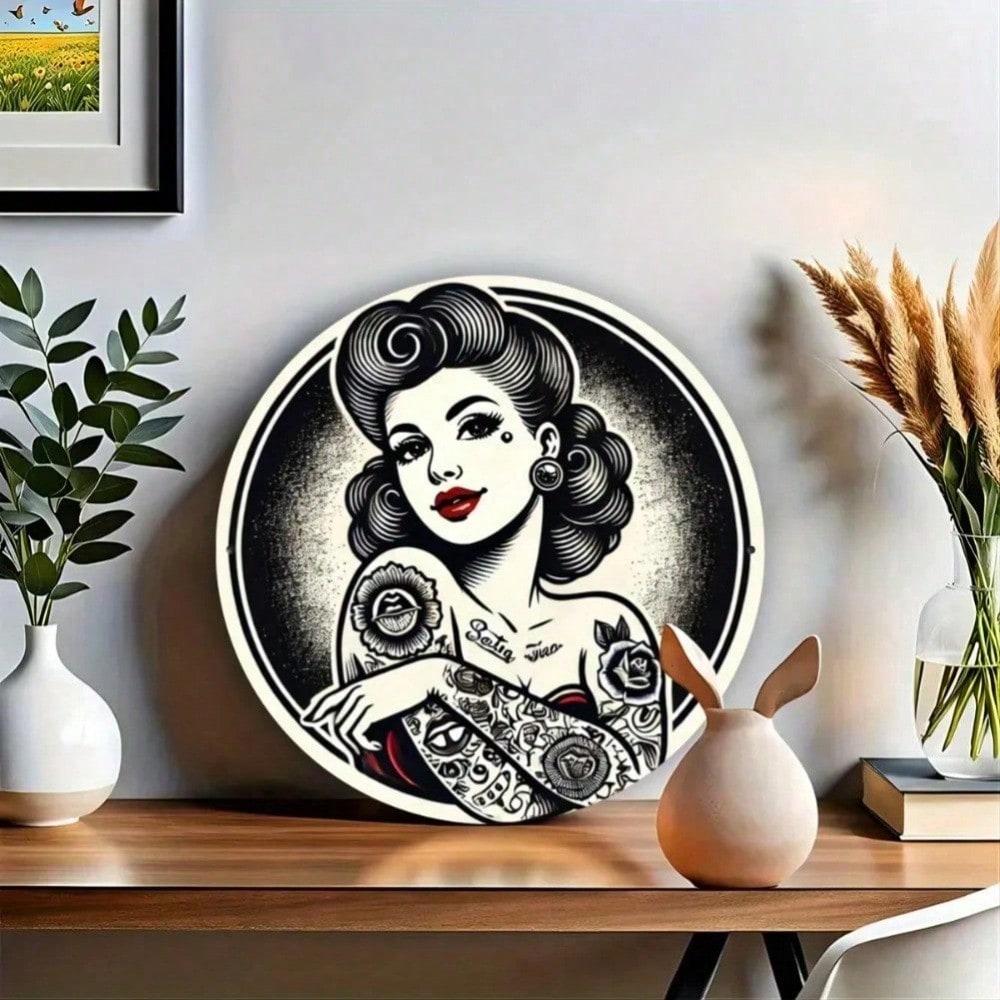 

Vintage Metal Tin Sign Tattoo Girl Art Home Office Living Room Wall Decor 20x20 різнокольоровий
