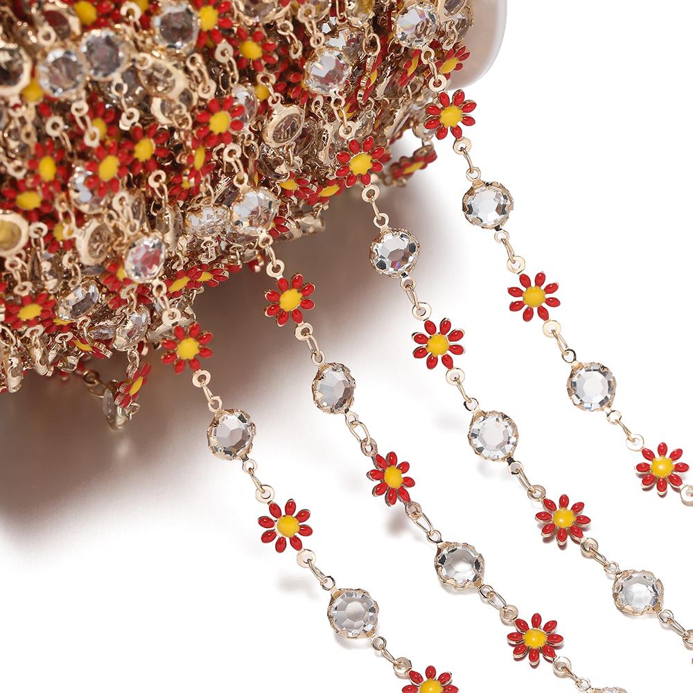 1meter Copper Chains Daisy with Glass Rhinestone Chain Findings for Bracelet Necklace DIY Jewelry Making Accessories