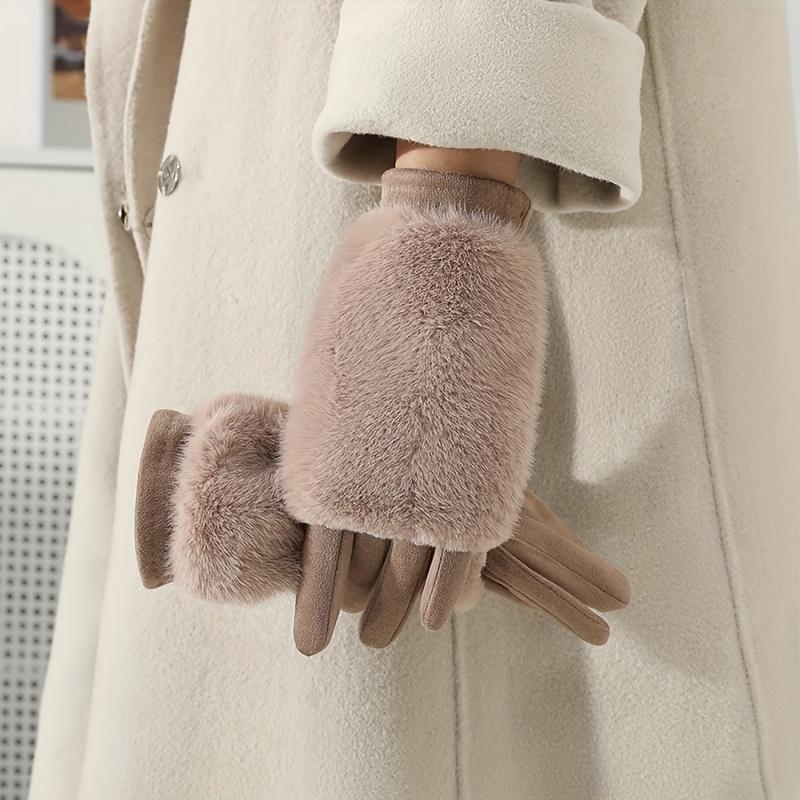 Women's Winter Plush Lined Warm Windproof Cold-Proof Touchscreen Gloves, 1 Pair