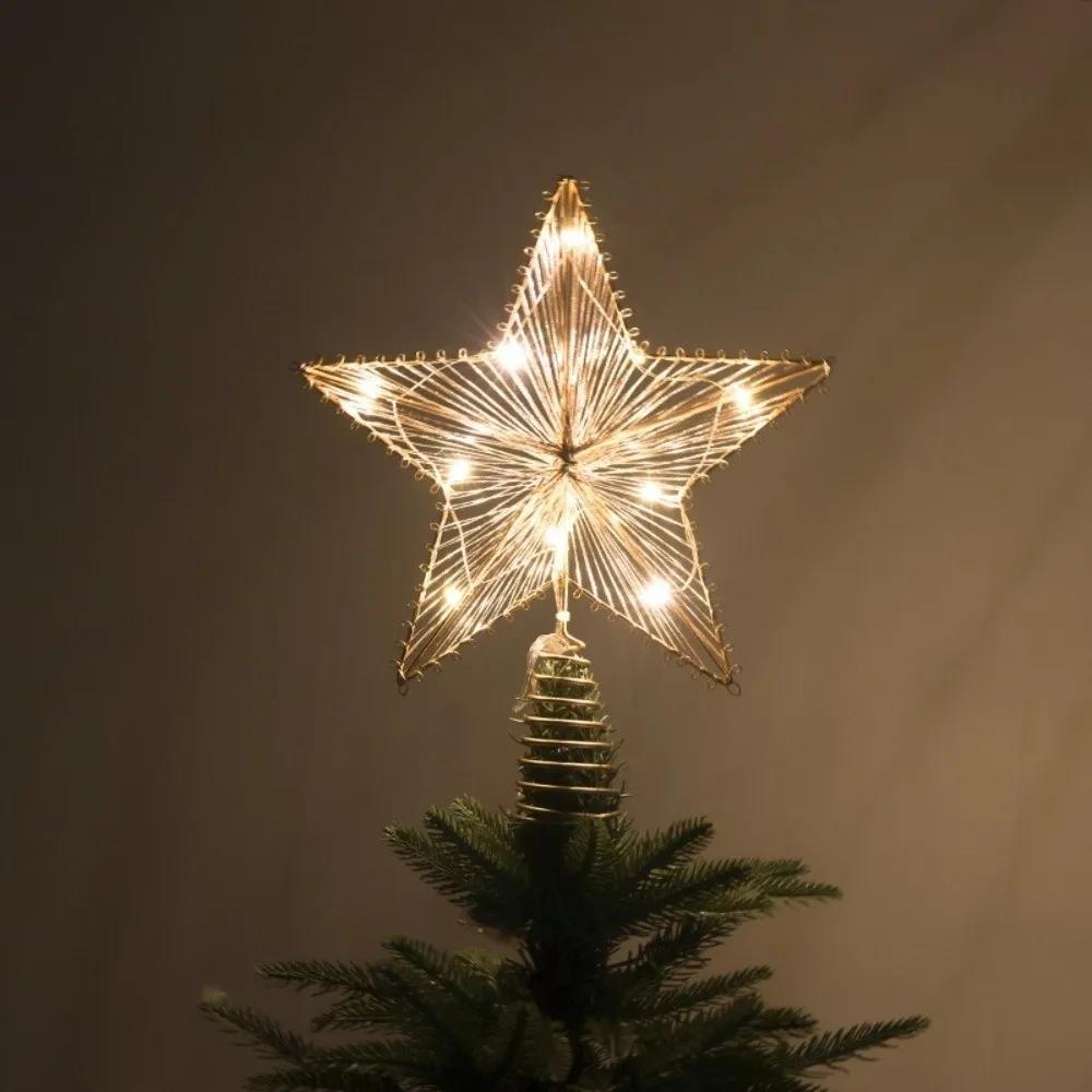 3D Glitzerstern Weihnachtsbaumspitze Eisen Hohl Schneeflocken Weihnachtsbaumschmuck Leuchtend Partydekoration Leuchtende Baumspitze