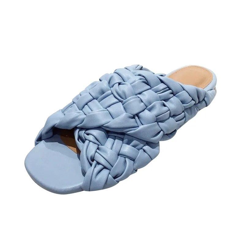 Women Summer Slides High Quality Weave Open Toe Flat Casual Slipper Leisure Sandal Female Beach Flip Flops