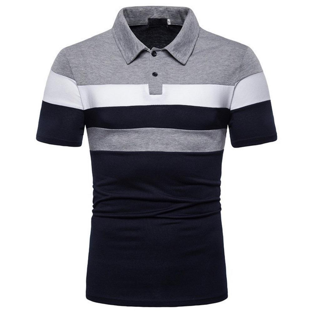 Fashion short sleeved striped Polo shirt color matching casual men's short sleeved shirt