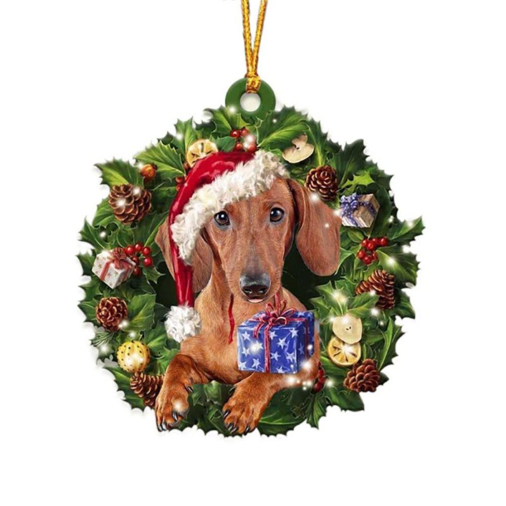 

Decorative Christmas Dogs Ornament 2D Xmas Dogs Keychain Christmas Tree Pendant Christmas M