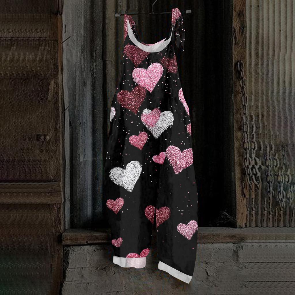 Damen Herzförmiger bedruckter lässiger lockerer Retro-Overall Baumwolle und Leinen Einteiler Hose