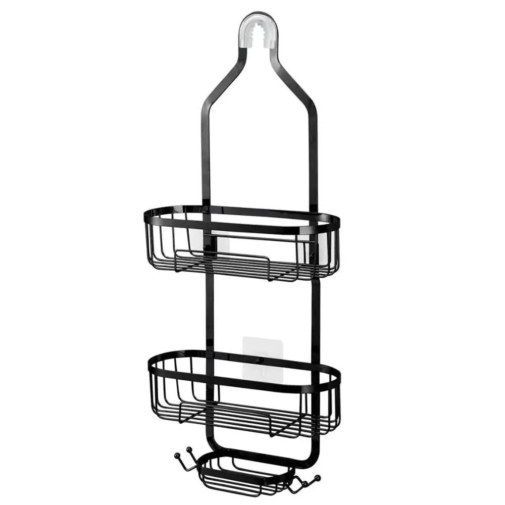 Durable Hooks Hanging Shower Basket Anti-Swing No Drilling Soap Holder Extra Wide Space Detachable Storage Rack Bathroom