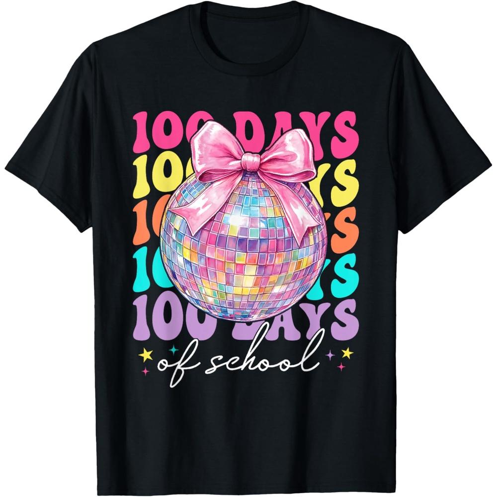 Groovy 100 Days of School Disco Coquette Bow Teacher Boys Girls Cotton Men T Shirt XS чёрный