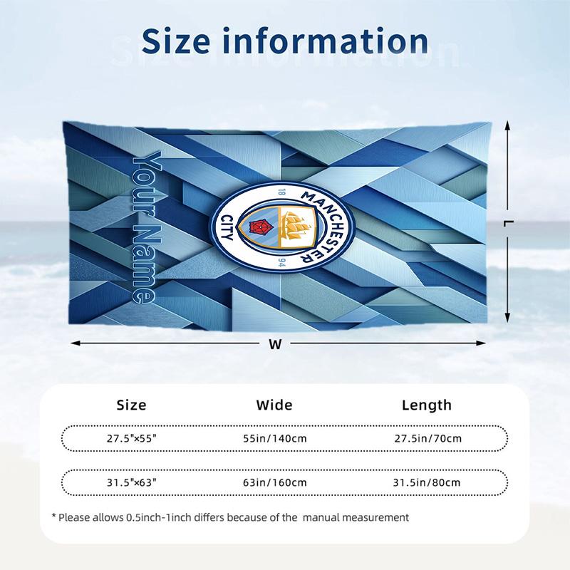 Beach Towel Manchester City Print Custom Name Text Soft Towel for Swimming Pool