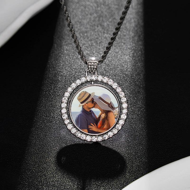 European Hip Hop Personalized Round Photo Men's Necklace