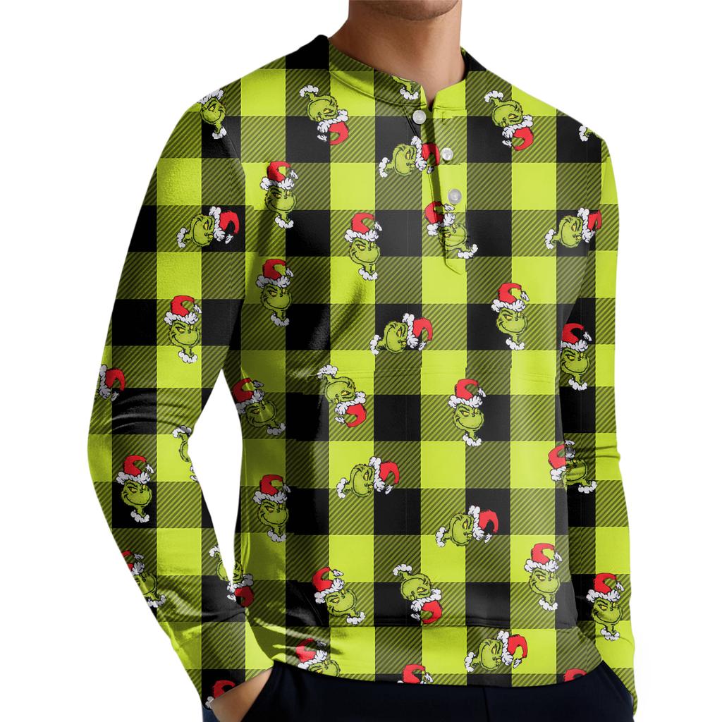 Pánská ležérní mikina na knoflíky, módní potištěná košile s dlouhým rukávem, pulovr