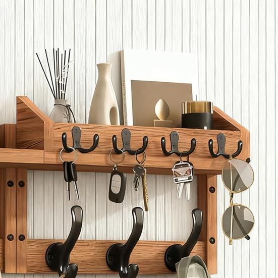 Wandmontierte Garderobe mit Ablage 4-in-1 Eingangsbereich-Organizer mit Haken Posthalter Rustikaler Schlüsselhalter Schweberegal für Wand Wohnzimmer Schlafzimmer Büro