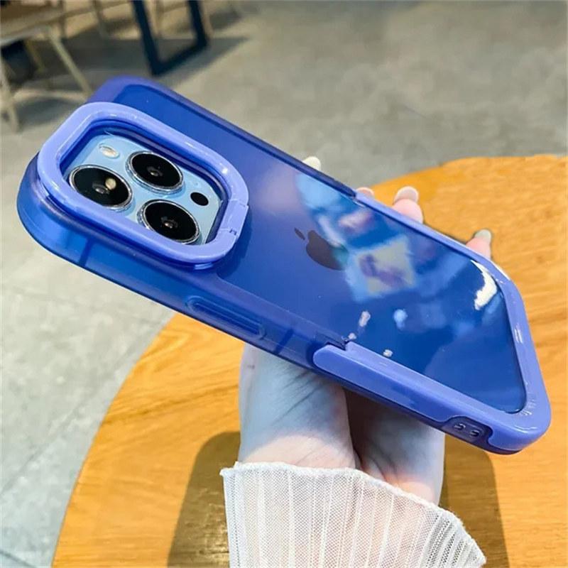 Průhledný držák stojánku na nárazník Pouzdro na telefon pro iPhone 13 12 11 14 15 Pro Max 13Pro XR XS Max X 11 Nárazuvzdorná ochrana fotoaparátu Zadní kryt