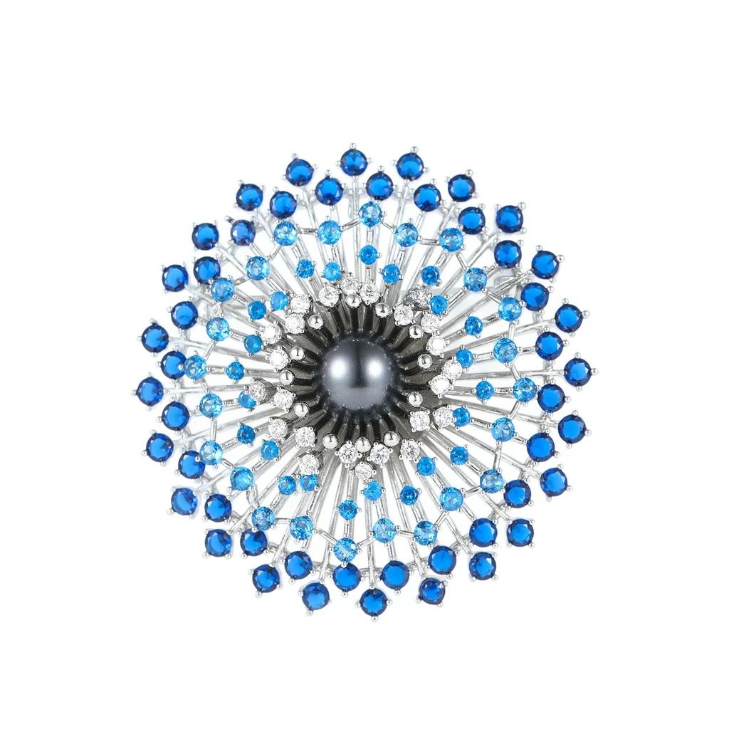 Full Diamond Fireworks Brooch, Large Pearl Brooch, Unique Design Pin