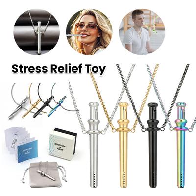 Breathing Resistance Whistle Necklace Stainless Steel Mindful Breathing Necklace Meditation Jewelry for Anxiety & Stress Relief