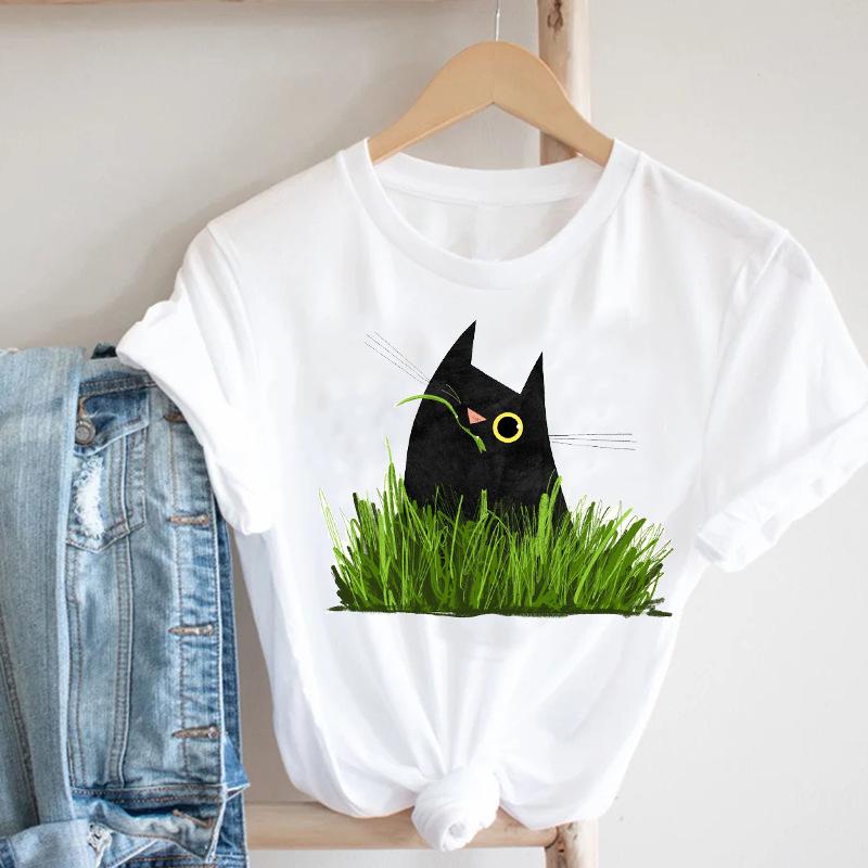 

Fashion Kawaii Animal Cat Graphic Print Ladies T-Shirt 90S Summer Loose Blouse Short Sleeve Round Neck Female Y2K Tops XXXL