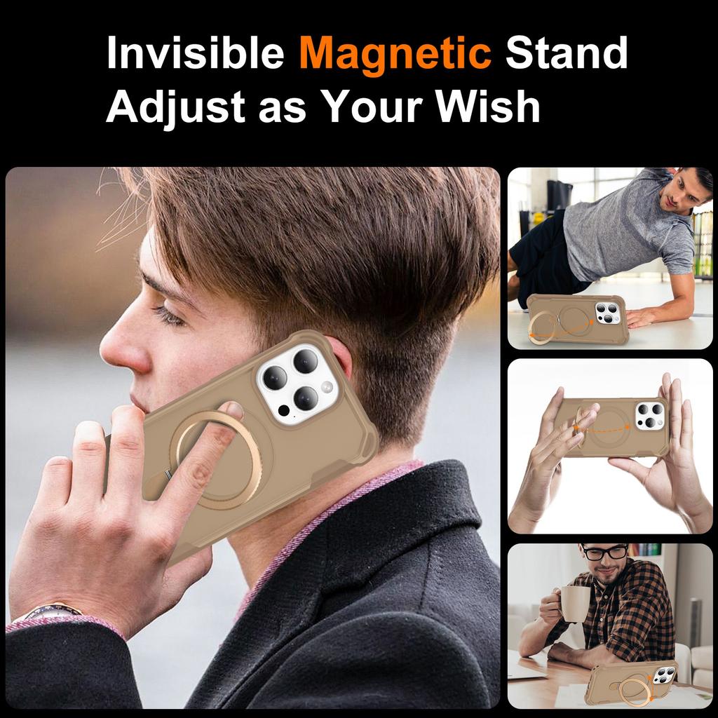 For iPhone 16 Pro Max Case Compatible with MagSafe Kickstand TPU+PC Shockproof Phone Back Cover