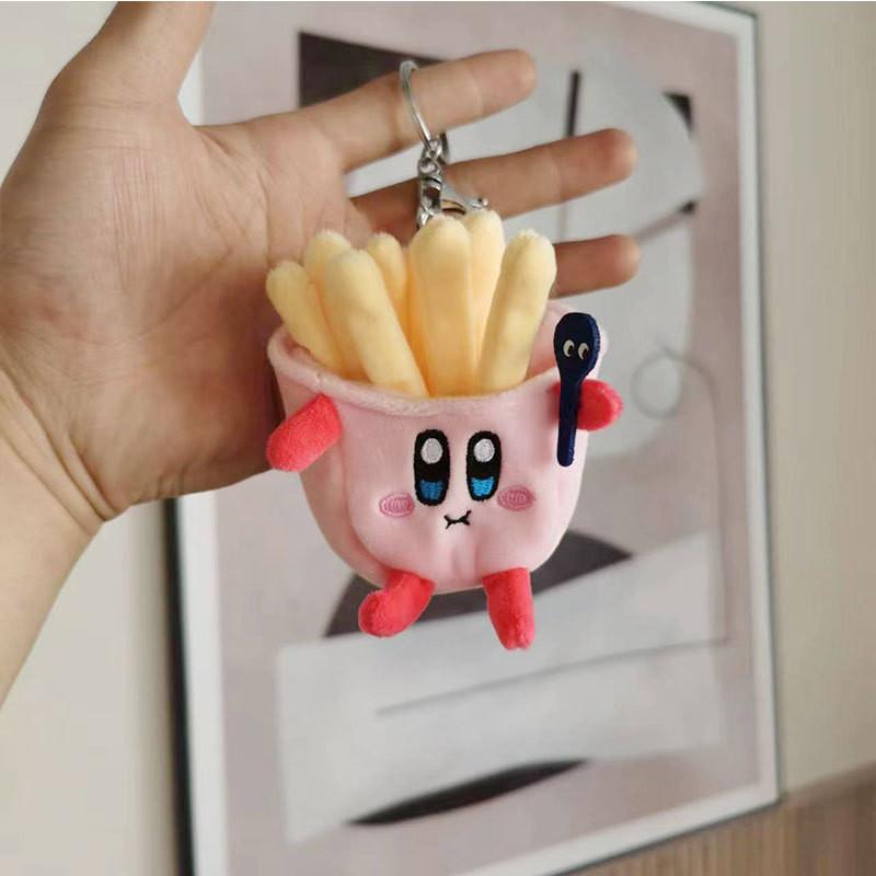 Adorable Kirby Plush Toy Hamburger Fries Keychain Soft Cotton Short Plush 11cm