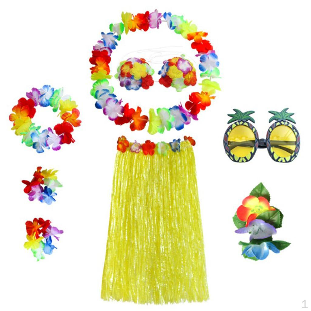 

Бюстгальтер Спідниця Браслети Набір Костюма для Вечірки Луау Танцювальний одяг Yellow 60cm