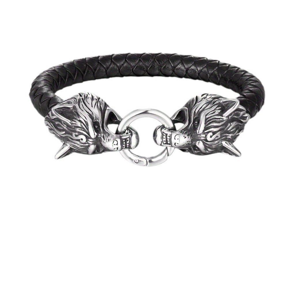 Unique Viking Wolf Leather Bracelet Handmade Mens Rope Wristband Fashion Jewelry