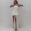 Women's Spring Solid Color Wrap Corset Splicing Mesh Girdle Pleated Short Dresses