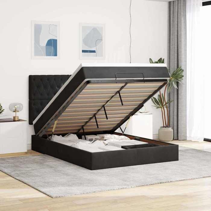VidaXL Cadre de lit ottoman avec matelas noir 140x200 cm velours, cadre de lit, cadre de lit rembourré, cadre de lit ottoman 3313549